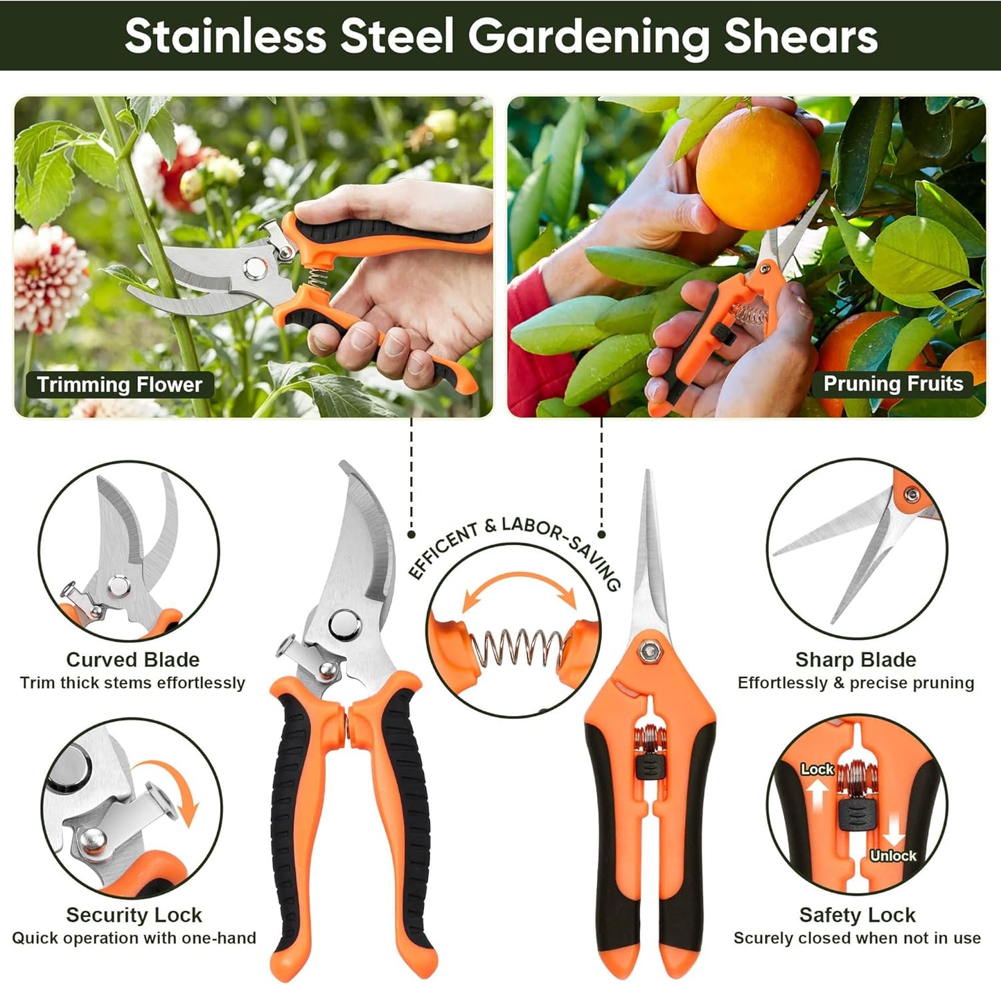 Joyfair Gardening Tools, 12 Pcs Garden Tool Set for Planting & Weeding | 1.4MM Thick Premium Steel, Less Prone to Deformation, Ergonomic Contoured Grip, Suitable for Indoor and Outdoor Planting