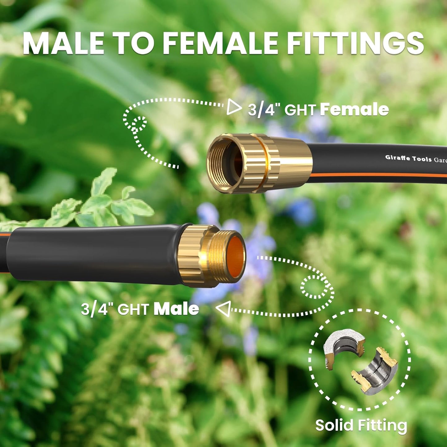 Giraffe Tools Garden Hose 50ft x 5/8", Water Hose Heavy Duty, Flexible, Lightweight Hybrid Hose, Male to Female Fittings