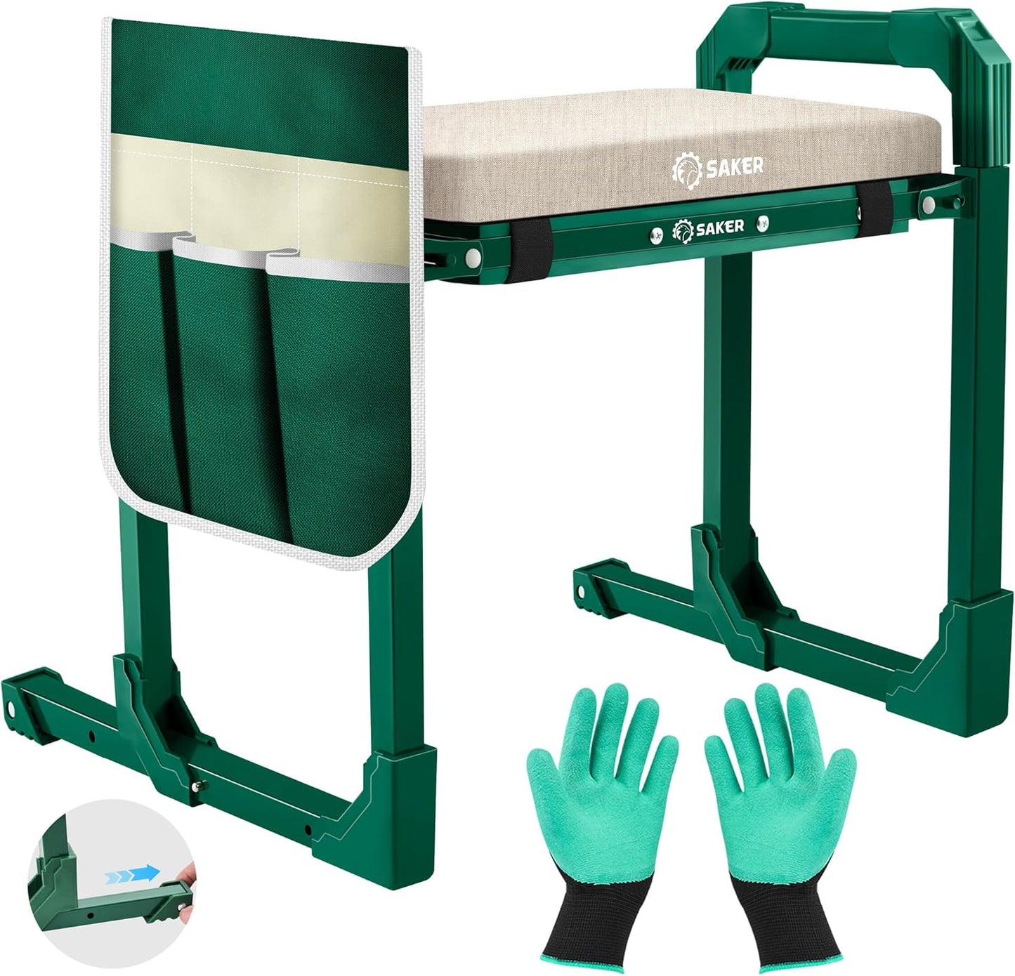 Saker Garden Kneeler and Seat Foldable Gardening Stool with Extendable Legs & Thickened Pad, Tool, Heavy Duty 400lbs Support for Elderly, Gardening, Outdoor Use